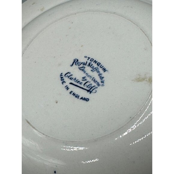 tonquin royal Stafford Clarice Cliff  Blue White Ironstone Bowl Plates Set Of 3 - Picture 7 of 12